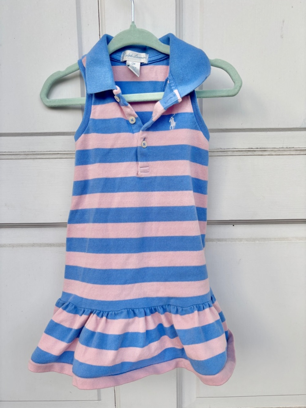 Ralph Lauren Baby Girl Polo Dress 12M Pink Blue Striped w Bloomers EUC - Picture 2 of 5
